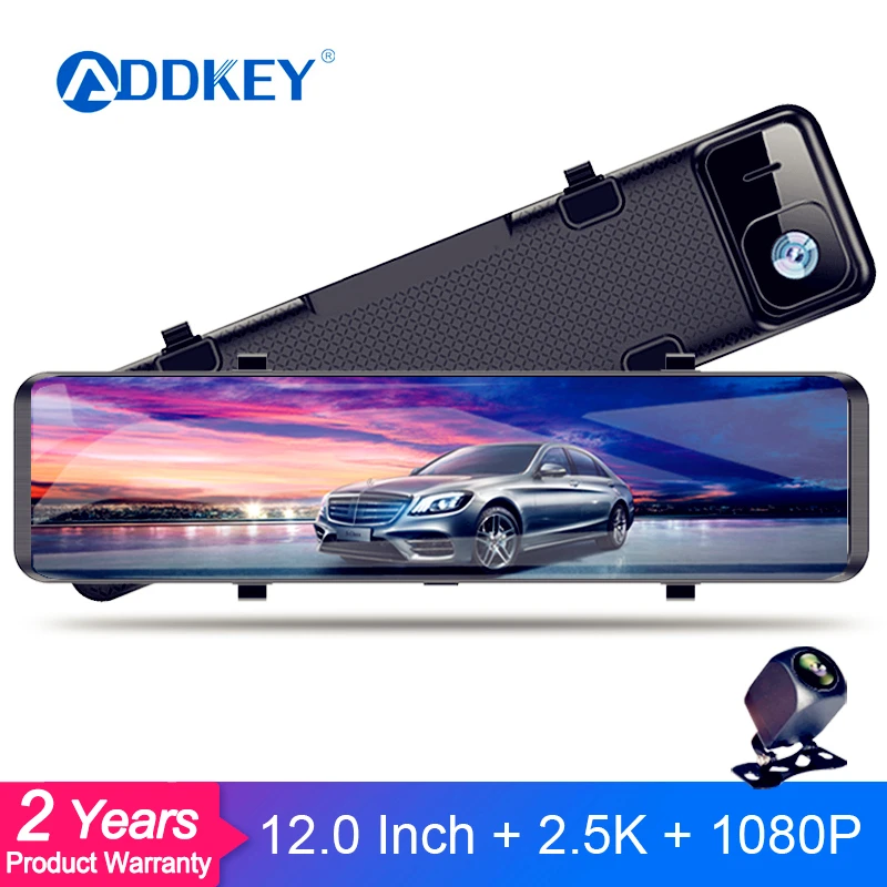 

ADDKEY 2.5K Car DVR 12 Inch Touch IPS RearView Mirror Dual Lens Dashcam Car Camera G-sensor Video Recorder With Rear View Lens