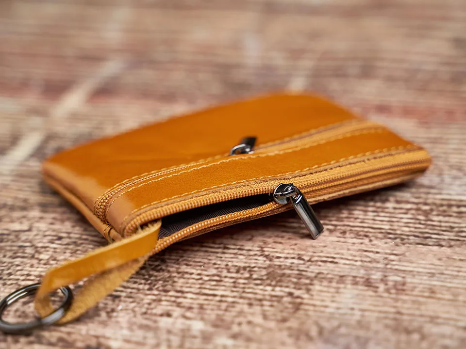 Echtes Leder Mini Geldbörse Kleine Geldbörse Männer Frauen Braun Vintage Casual Kreditkarte Kleine Tasche Reißverschluss Tasche Schlüsseltasche NUPUGOO – Detail 15