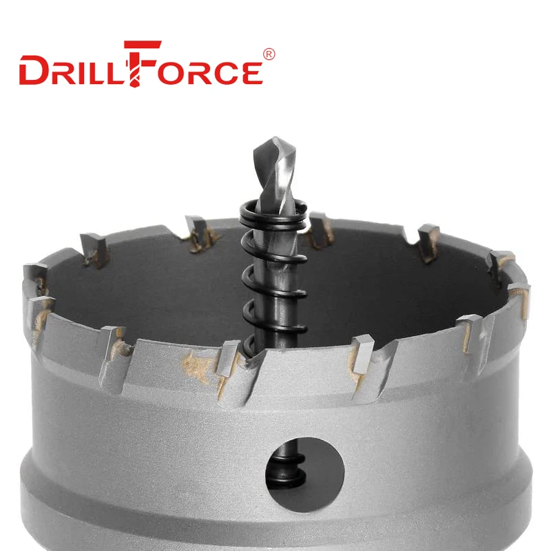 Drillforce-Cobalto Liga Carbide Hole Saw Broca, TCT, Cortador, Abridor, Chapa De Aço Inoxidável, Kit De Corte De Metal De Ferro, 14-100mm