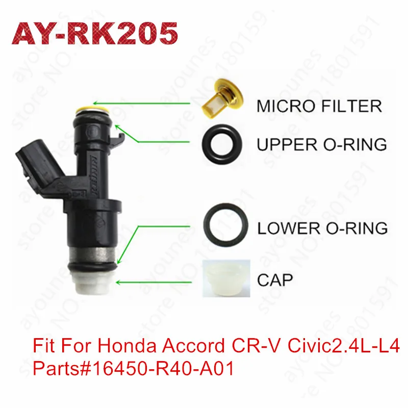 Wholesale Fuel Injector Repair Service Kits for Honda Accord Parts #16450 R40 A01 16450-R40-Y01 Micro Filters Rubber Orings Caps