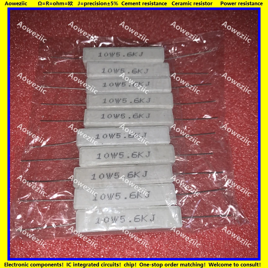 

10Pcs RX27 Horizontal cement resistor 10W 5.6K ohm 10W5K6J 10W5.6K 5600 ohm Ceramic Resistance precision 5% Power resistance