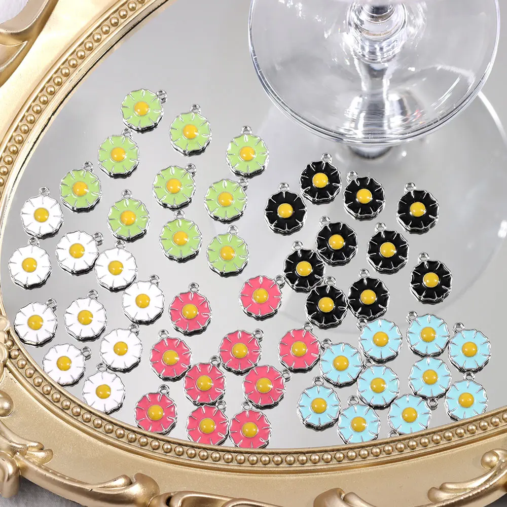 10Pcs/Set Cute Enamel Small Daisy Flowers Charms Accessories For DIY Pendants Earrings Necklaces Jewelry Making Wholesale