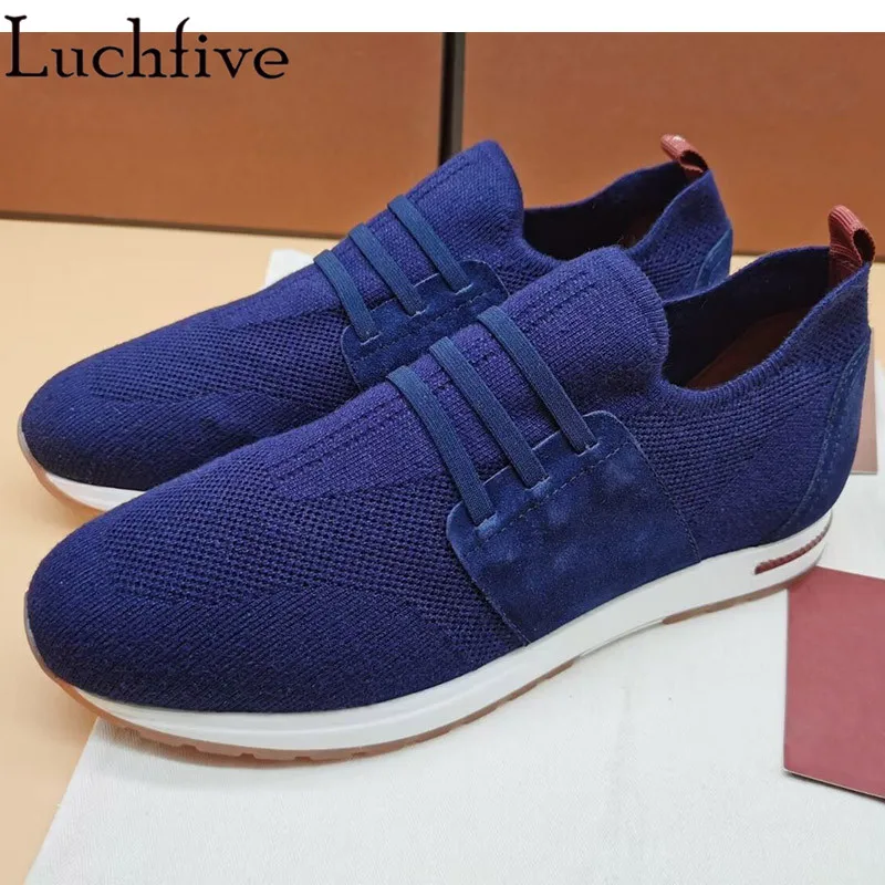 Men Knitted lace-up loafer Flat Shoes comfortable leisure Elastic slip-on Run Shoes Hot Sale Casual Brand Sneakers Shoes for man