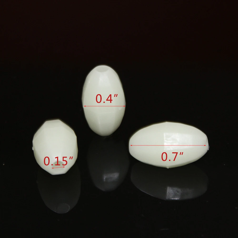 400pcs Luminous Fishing Beads Plastic Oval Egg Fishing Beads Glow in Dark Attracting Fish White Fishing Beads Connectors