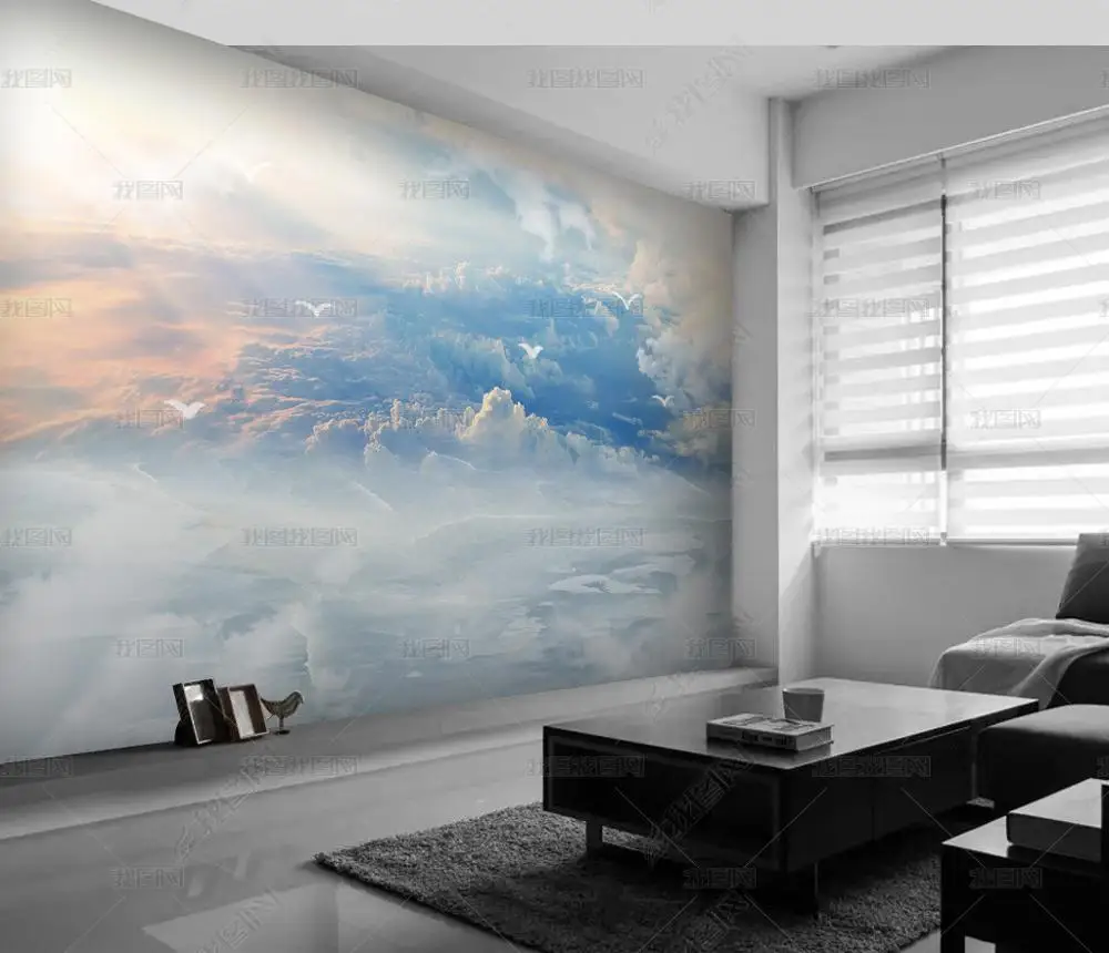 

Bacal Custom Large Mural Wallpaper 3D Stereo Blue Sky White Clouds Nature Landscape Photo Mural Wallpapers for Living room