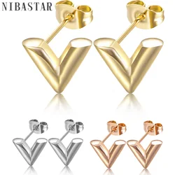 Fashion Trend Earrings Simple Metal Style Letter V Shape Stainless Steel Not Allergic Three colors Earring For Women Gift