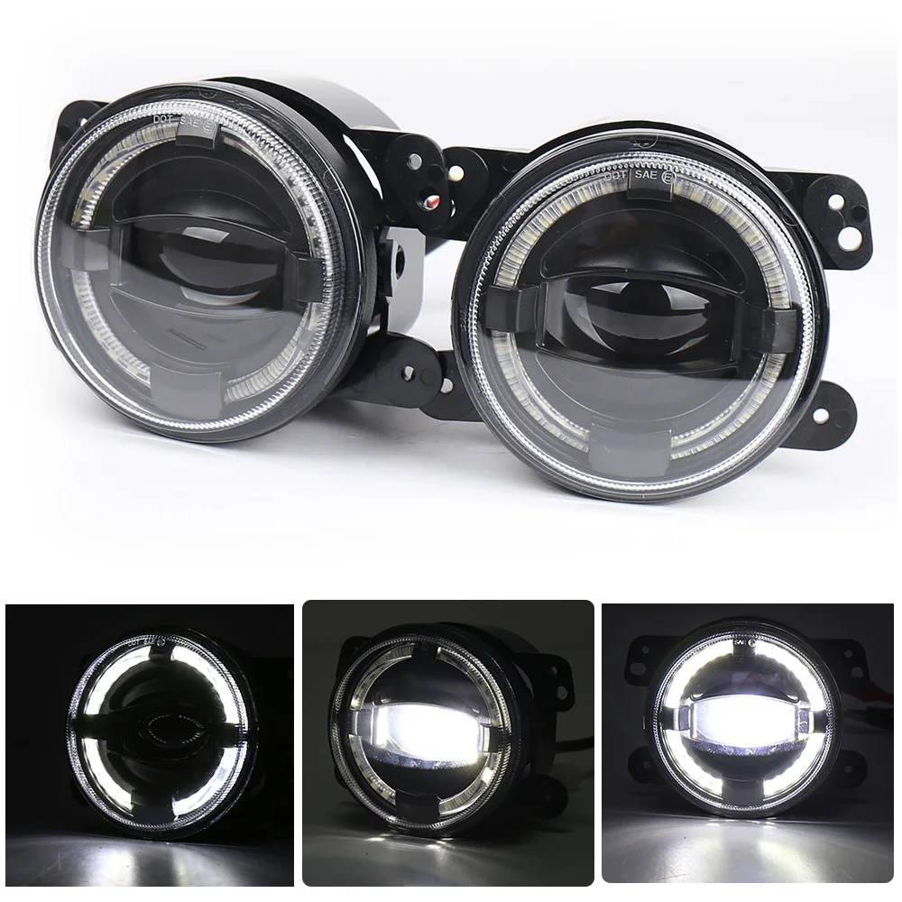 

4Inch 30W Round LED Fog Lights White amber Halo Ring DRL For Jeep Wrangler JK TJ LJ Grand Cherokee lada Off Road Fog Lamps