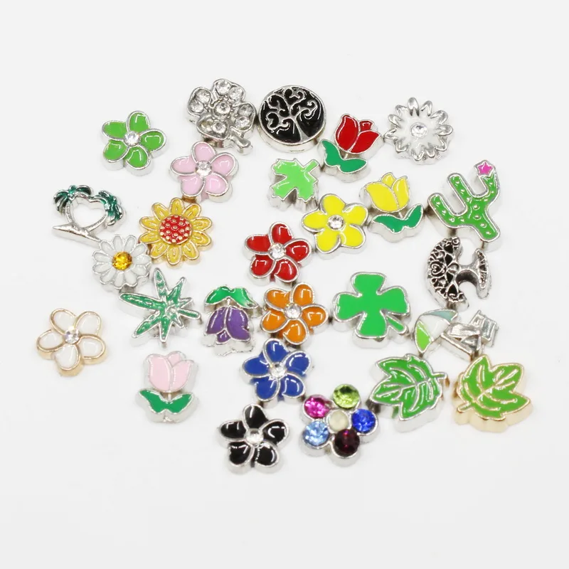 20pcs/lot Flowers Trees Leaves Daisies Enamels Botany Floating Charms For Glass Lockets Memory Pendant Jewelry Accessories