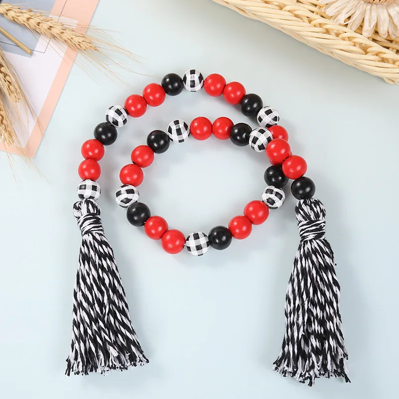 New Christmas  Beaded Hanging Beads Twine Tassel Creative Color Wooden Bead String Children's Home Decoration Pendant Ornaments