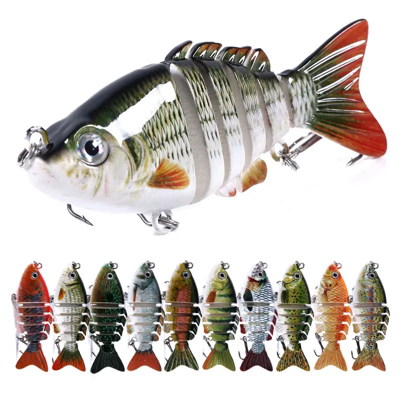 Angel köder 8cm 13g 3d Augen 6-Segment lebensechtes Fischen Hart köder Kurbel köder mit 2 Haken Angel köder Pesca Cebo für Bass Hecht