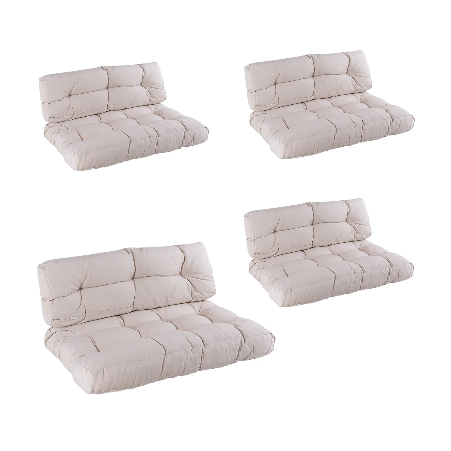 Pack 4 pallet cushions | Seat cushion 80x120x16 cm + back cushion 42x120x16 cm | Cream Lux, outdoor cushions, garden cushion, outdoor pillows, pallet sofas cushions, pallet cushions