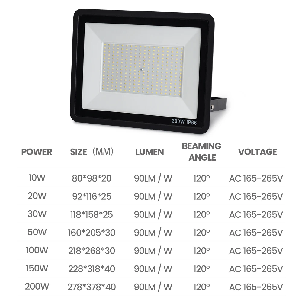 Spot lumineux LED imperméable pour l'extérieur, idéal pour la rue, 10/20/30/50/AC165-265V/100/150W, 200