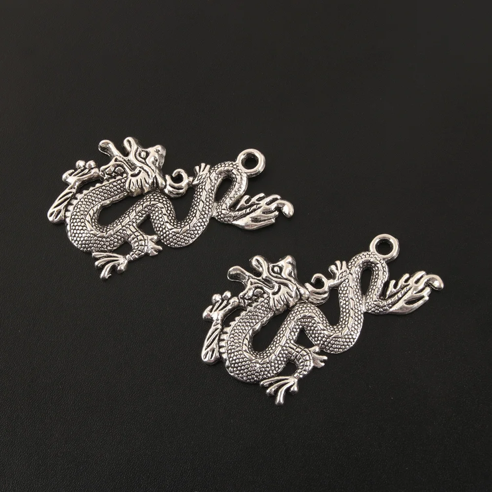 5pcs Silver Color Flying Dragon Charms Round Animal Pendants Great Details DIY Handmade Jewelry Findings Accessorie  SALE