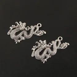 5pcs Silver Color Flying Dragon Charms Round Animal Pendants Great Details DIY Handmade Jewelry Findings Accessorie  SALE