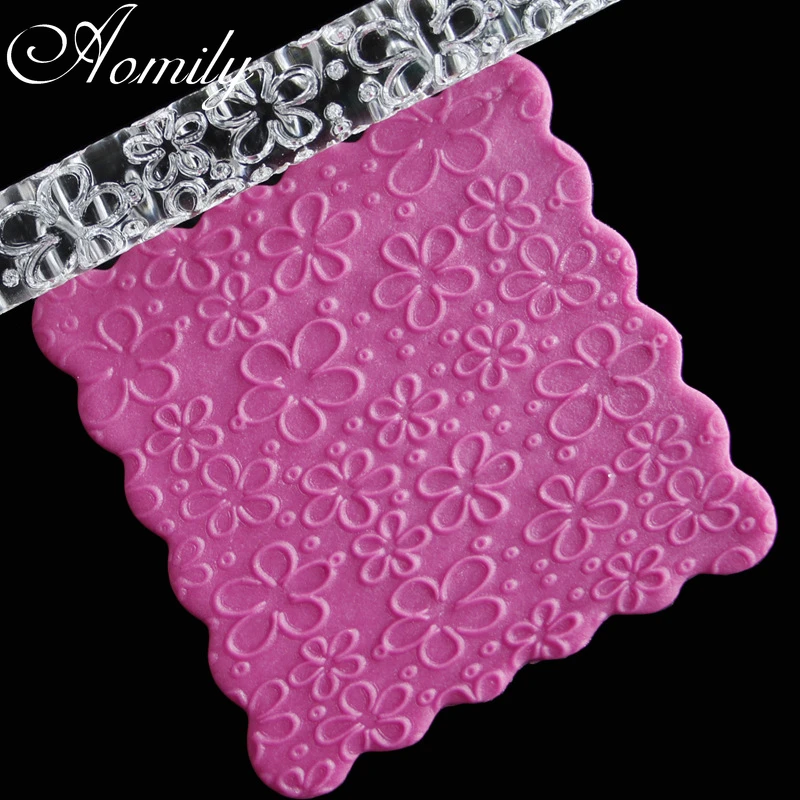 Amoliy Transparent Acrylic Plum Blossom Pattern Rolling Pin Polymer Clay Tool Embossing Cake Decorating Tools Chocolate Mold