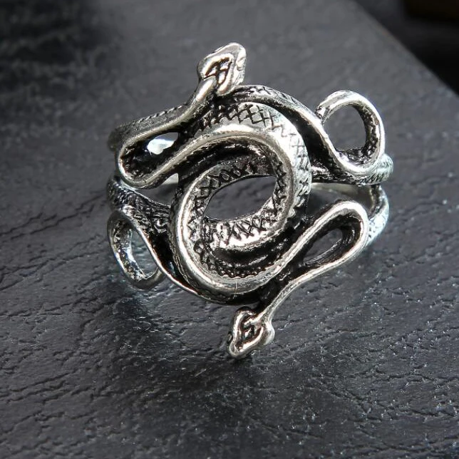 5pcs new Snake Rings  Silver Color Punk Open Adjustable Design Animal Exaggerated Finger Ring for Women Men Party Jewelry Gift