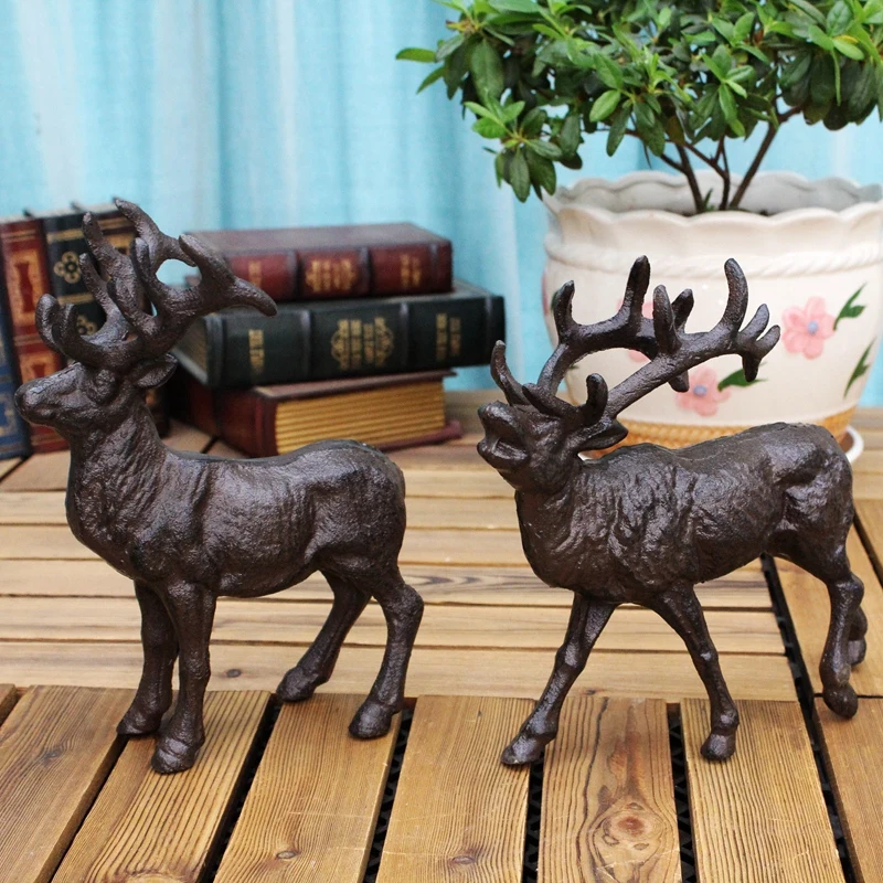 الأوروبي الرجعية ديكور المنزل الحديد الزهر الرنة التماثيل لهجات الصناعية الثقيلة ريفي ساحة عرض حالة الحيوان المعدني