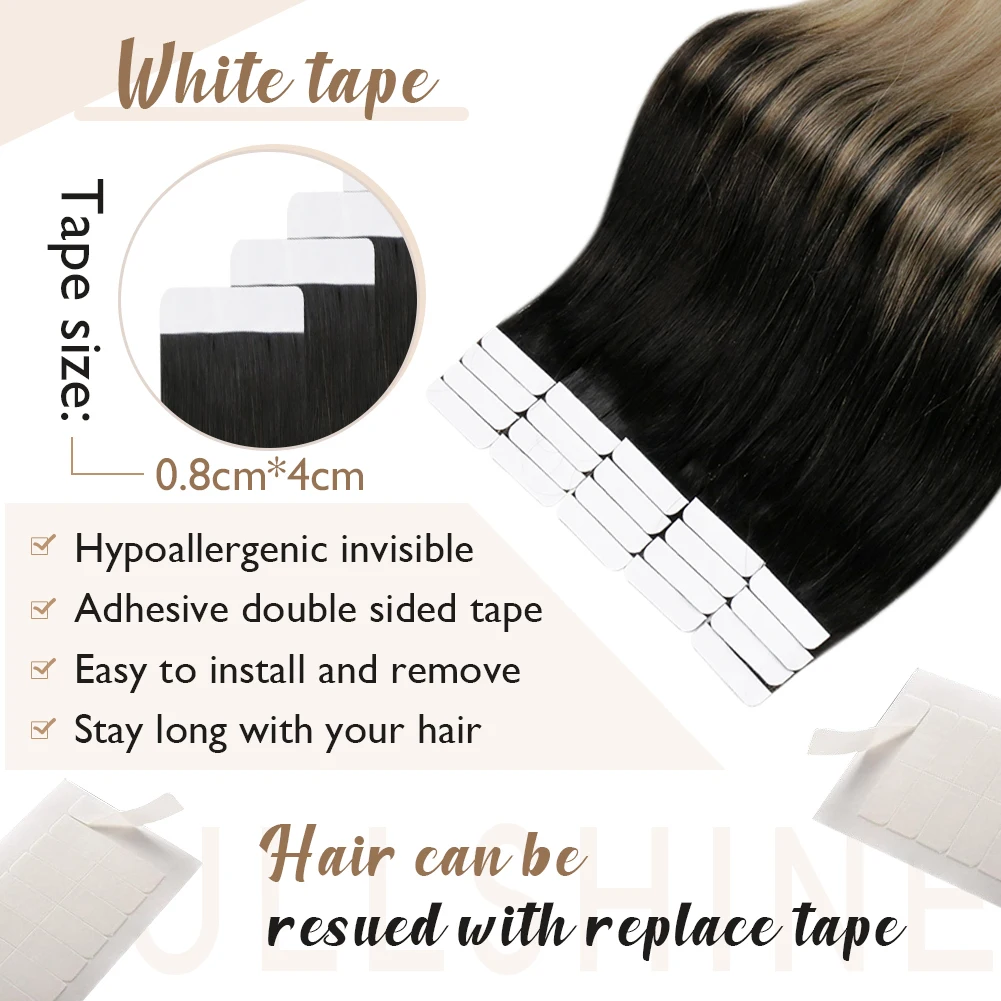 Full Shine Tape Hair Extensions Human Hair Extensions Ash Blonde Ombre 20 Pcs 50g Seamless Real Hair Skin Weft Remy Human Hair