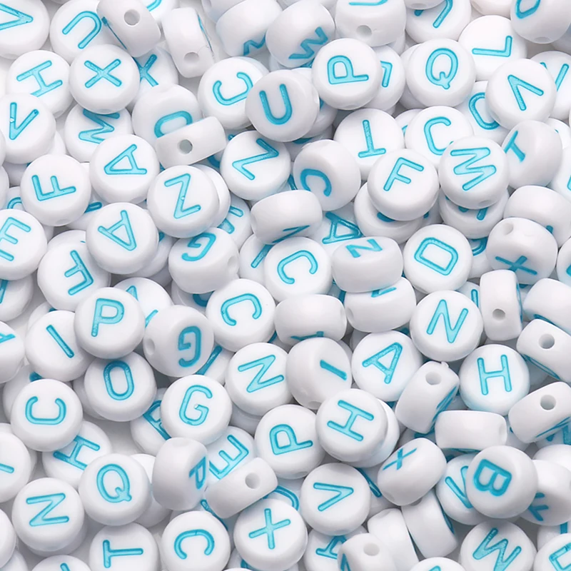 200/300/500pcs Blue Round Alphabet Letter Beads Charms Bracelet Necklace For Jewelry Making DIY Accessories