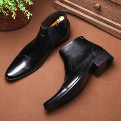 2024 Autumn Early Winter Men Boots Handmade Luxury Genuine Leather Men Formal Shoes 4cm Heels Ankle Botas for Male Plus Size 44