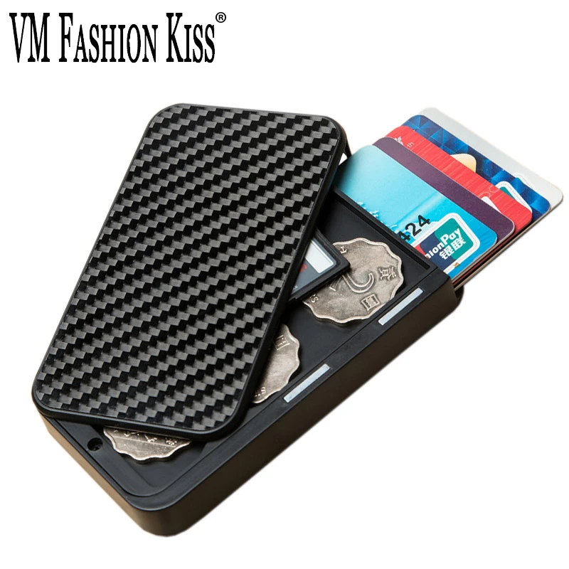 

VM FASHION KISS Card Holder Men Rfid Purse Carbon Fiber Minimalist Wallet For Credit Cards Bank Business ID Card Holder Case