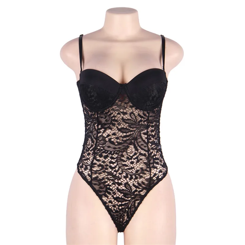 Body Sexy Hot Erotic Lace Body suit per donna nero bianco trasparente senza maniche Plus Size Teddy Lingerie Body R80285