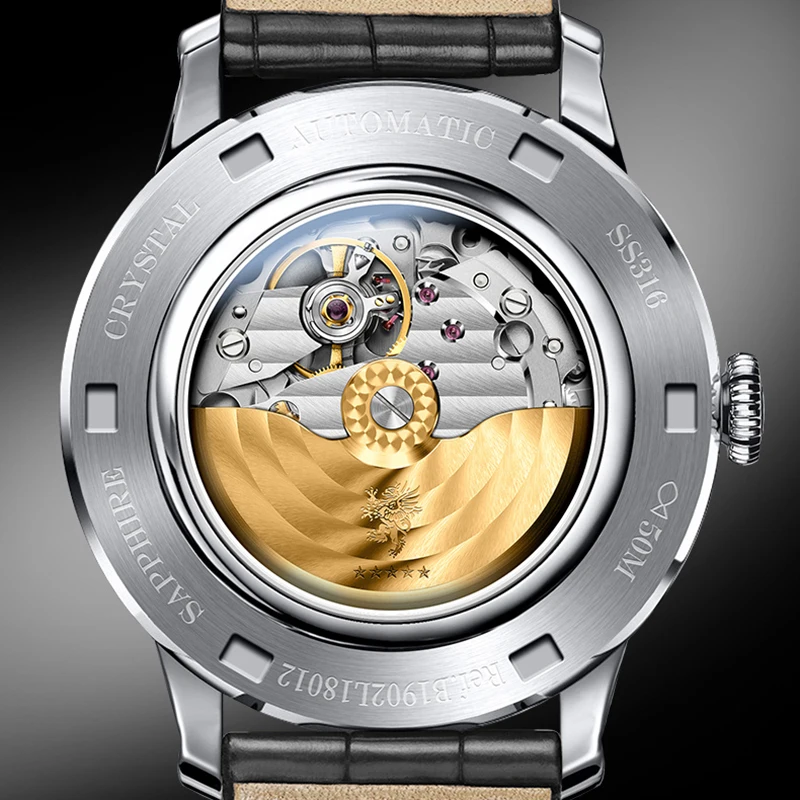 Lovinni-メンズ高級自動巻き時計,機械式腕時計,耐水性,サファイア,スイス,レザーストラップ,ファッション