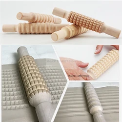 Pottery Clay Wood Texture Rolling Pin Pressed Printing Striped Lattice Embossed Tools Mud Roller DIY Pottery Tools