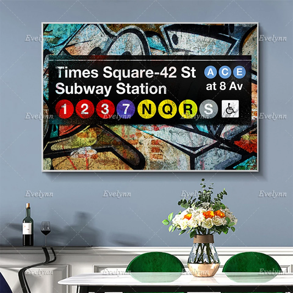 Abstract Subway Times Square Graffiti Oil Painting Poster and Print on Canvas Wall Art Modular Picture Home Decor Floating Frame