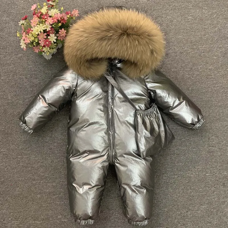 -30 Degree Infant Snowsuit Real Fur Collar Duck Down Filling Thick Warm Toddler Boys Girls Down Rompers Baby Winter Jackets