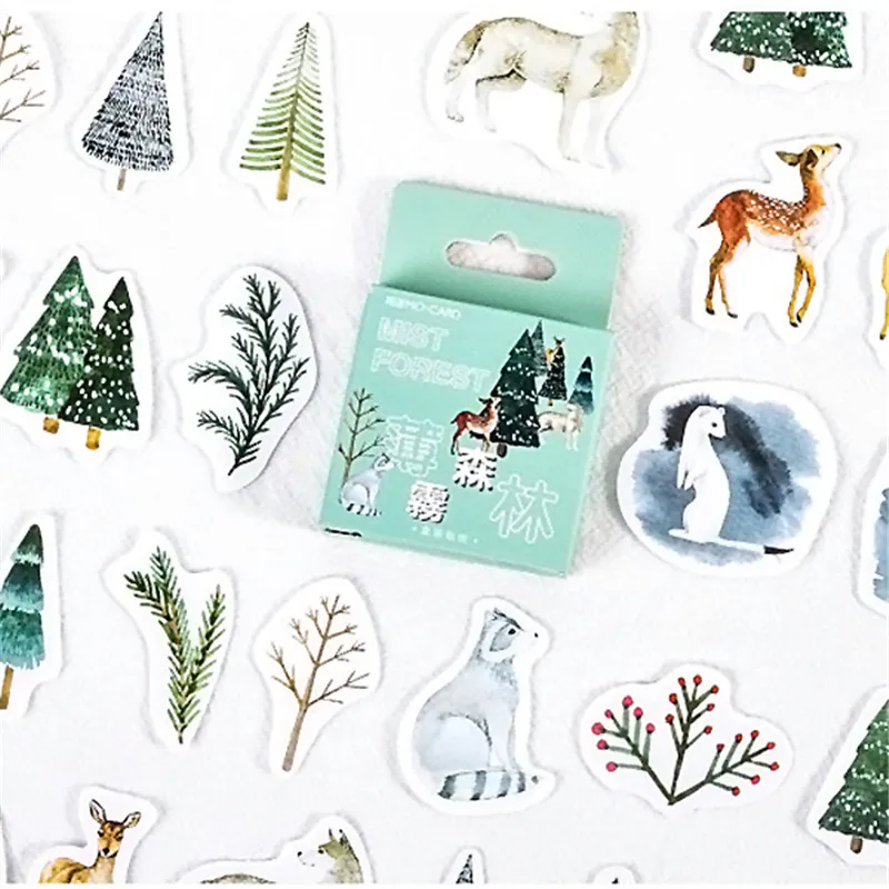 45Pcs Misty Forest Cute Stickers Tree Deer Bear Decorative Stickers For Kids Kawaii Animal DIY Ablum Diary Stationery Supplies