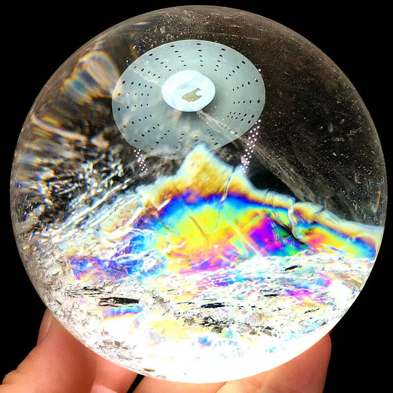 94mm Rainbow NATURAL CLEAR QUARTZ CRYSTAL SPHERE BALL HEALING GEMSTONE + stand