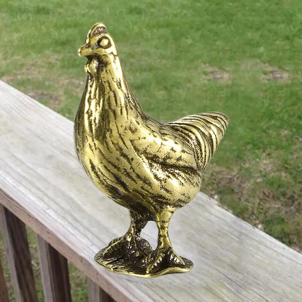 Retro Hen Statue Rust-proof Compact  Brass Figurine Small Hen Brass Statue   Office Decor  Hen Figurine