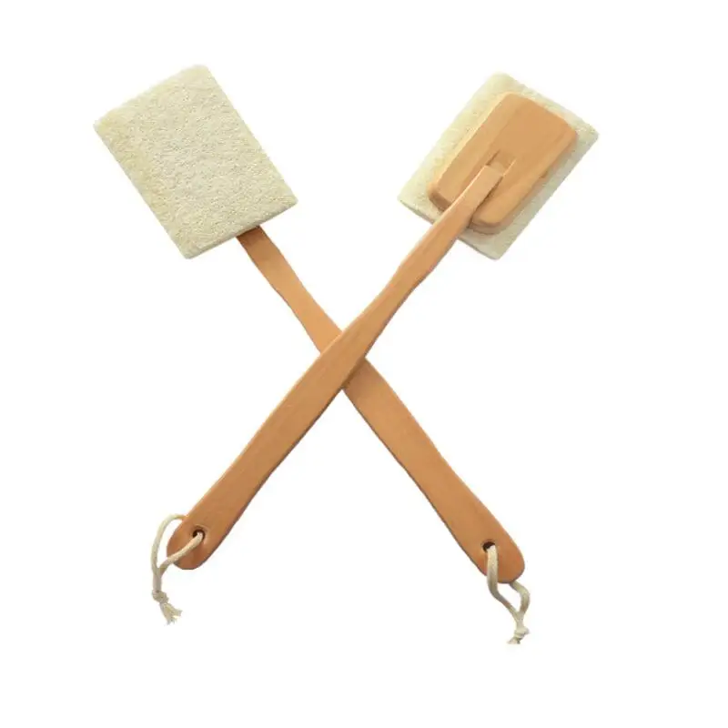 Long Detachable Wooden Handle Natural Loofah Back Brush Exfoliating Dead Skin Body Scrubber Brush LX8502