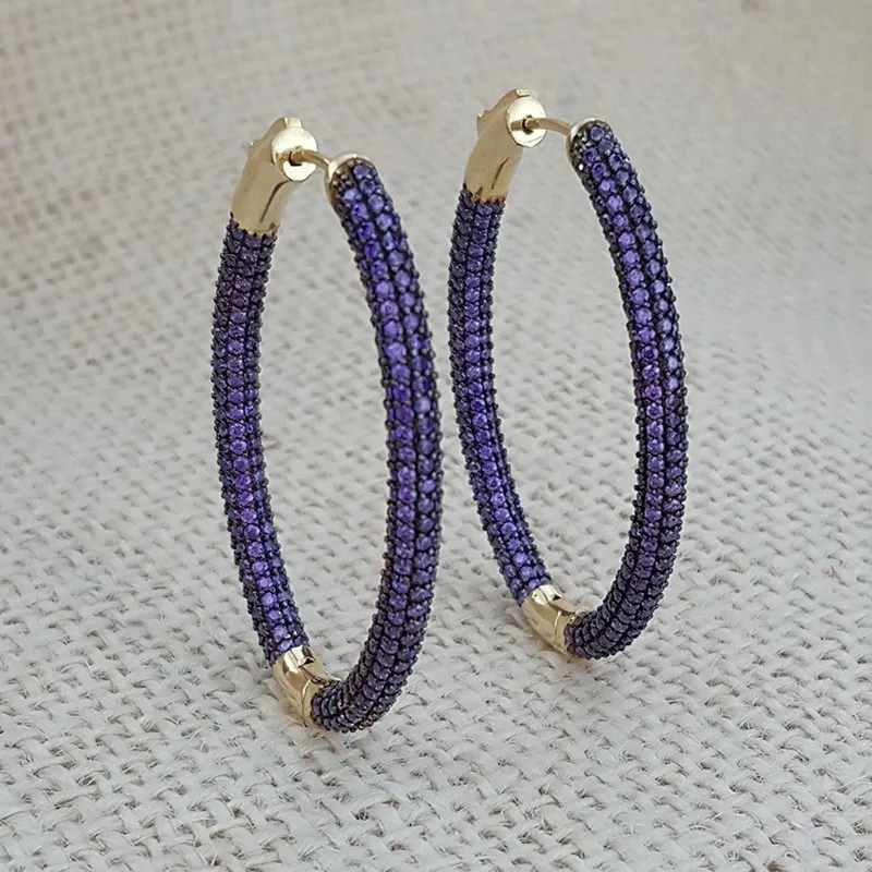 Purple Hoop Earrings 925 Silver Huge Levander Luxury Earrings Earrings for Women серьги женские