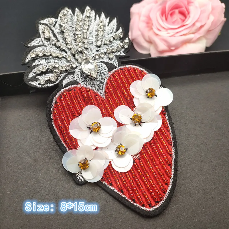 3D Handmade Rhinestone Beaded Patches Heart Sew on Crystal Patch beading Applique Cute Patch Love Medals