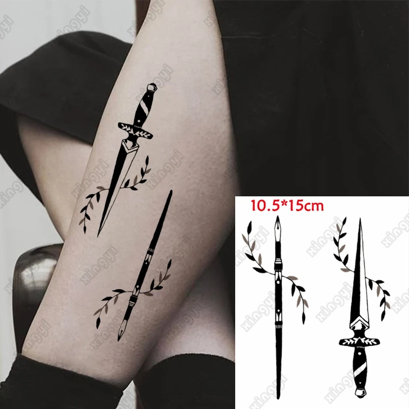 

Waterproof Temporary Tattoo Sticker Sword Leaf Flash Tattoos Ancient Egypt Anubis Dog Body Art Arm Fake Sleeve Tatoo Men Women