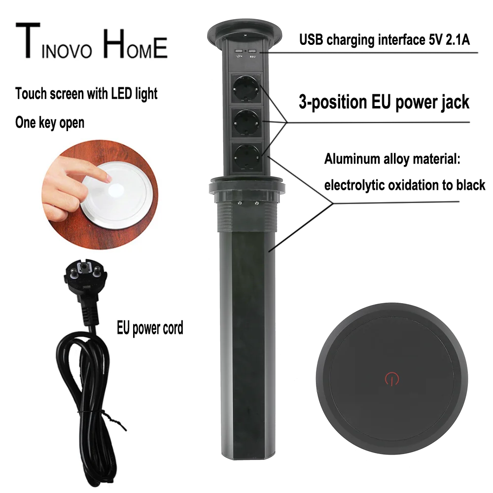 Glassato nero interruttore del sensore di tocco di sollevamento elettrico presa del desktop/3-digit standard Tedesco con USB di ricarica spina di UE presa