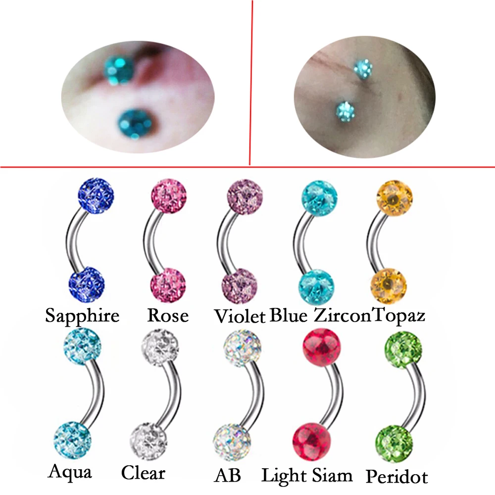 

Titanium G23 Shaft&Epoxy Crystal Ferido Gem Ball Curved Barbell Eyebrow Ring Ear Tragus Cartilage Earring Piercing Jewelry