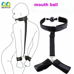 BESTCO Flirting Handcuffs Neck Erotic Adult Sex Toys Mouth Ball Gag BDSM Bondage Restraints For Couples Women Slave Games B-ASM5