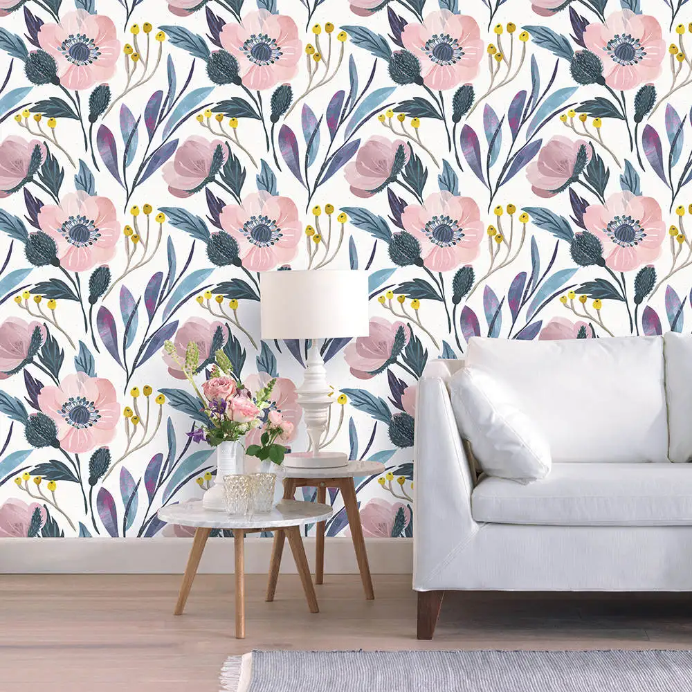 Papel de parede autoadesivo removível 3m, rolo de papel de parede em aquarela com peônia floral, removível, multicolorido, para decoração de casa e quarto