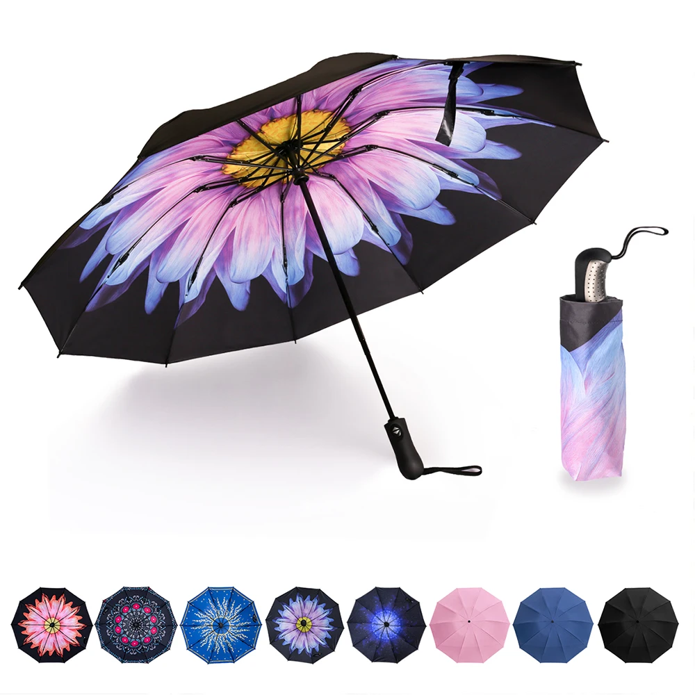 

Reverse Folding Compact Travel Automatic Umbrella Inverted Inside Out Sun Rain Women Umbrella 10 Ribs Women's Unbrellas