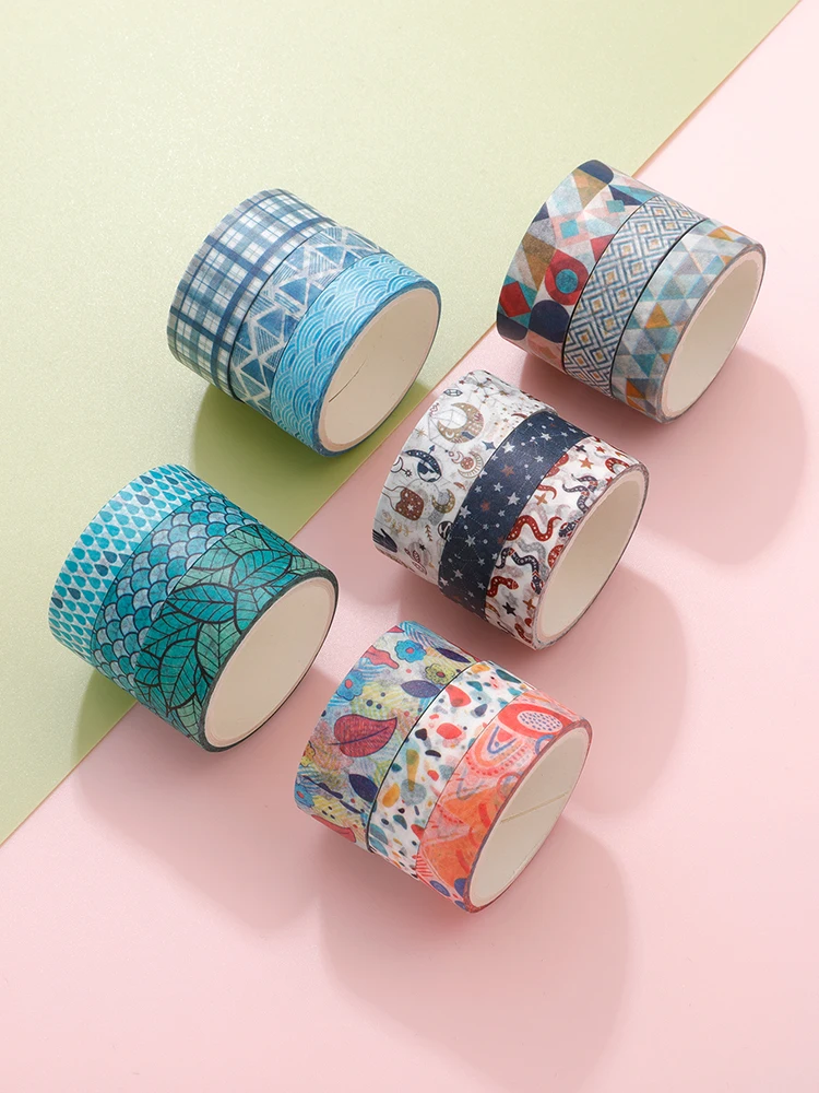 3 Rolls Basic Grid Washi Tapes Set Kawaii Masking Tape Decorative Adhesive Tape Journal Stationery Scrapbooking Washi Tape Set