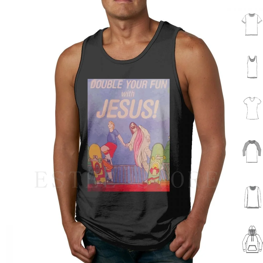 

Double Your Fun With Jesus! Tank Tops Vest Sleeveless Jesus God Skate Sk8 Skateboard Ramp Shred Rad