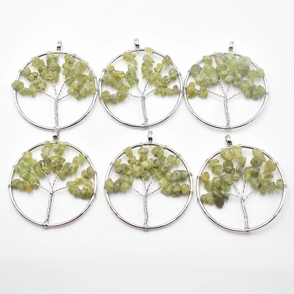 Wholesale 12pcs/lot mixed natural stone Tree of life handmade wire color wire wrapped Pendants 50mm for jewelry marking free