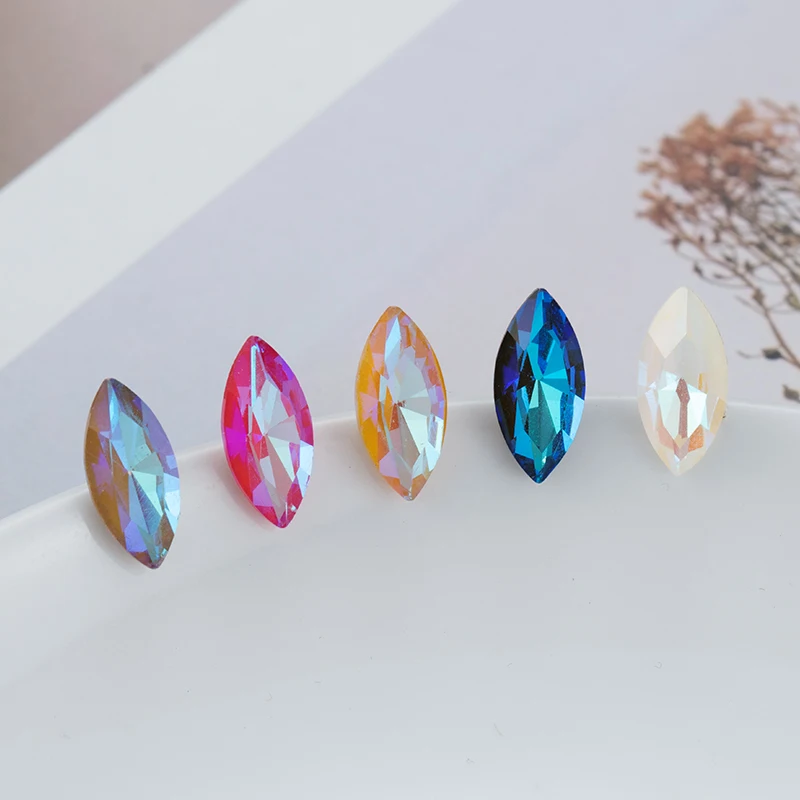 XIAOPU Horse Eye Mocha Fluorescent Crystal Fancy Loose Rhinestones K9 Glass Strass Crystal Glue on Clothing Crafts Jewelries