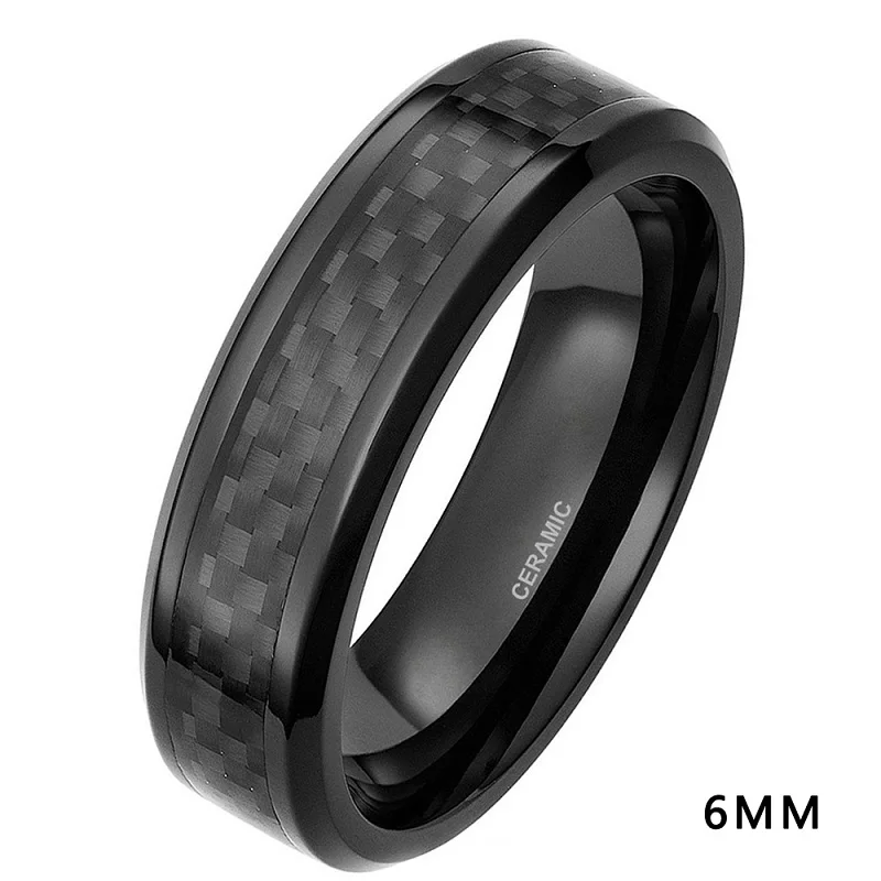 Kolmnsta 6mm 8mm Men\'s Black Carbon Fiber Inlay Ceramic Ring Korean Wedding Band Engagement Rings For Women Brand Couple Jewelry