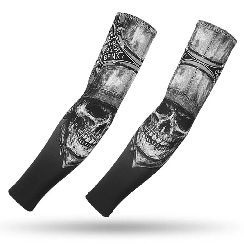 Tattoo Arm Sleeve 2 Pieces UV Protective Men Women Breathable Cycling Fishing Tattoo Sleeve Cooling Sport Cuff Skull Arm Cover