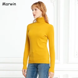 Marwin 2019 New-Coming Autumn Winter Solid Casual Turn-down Collar Pullovers Female Thick Turtleneck Knitted Women Sweater