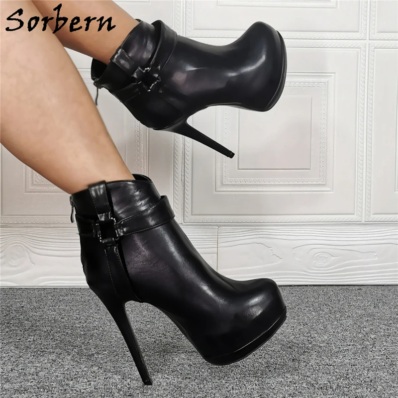 Sorbern Ankle Boots Women High Heel Platform Shoes Short Booties Black Womens Size 11 Shoes Work Boots Women Plus Size 15